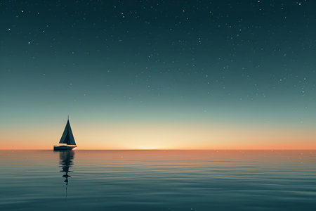 Sailing yacht in the sea at night with starry sky.の素材
