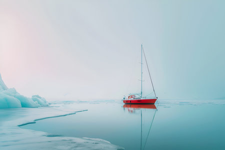 Sailing boat on the ice floe in the Arctic Ocean.の素材