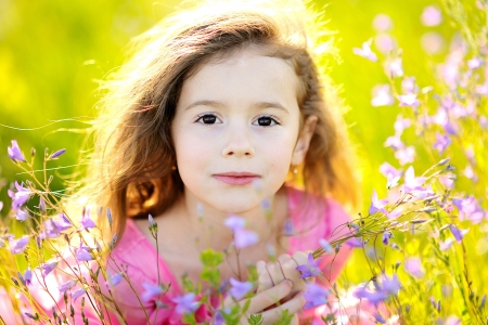 portrait of little girl outdoors in summerの写真素材