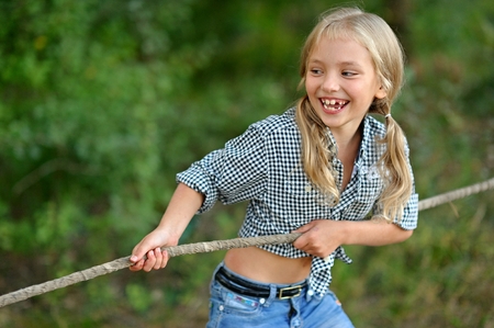 portrait of a girl on a rope competitionsの写真素材