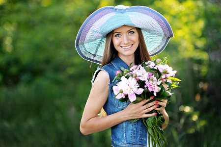 portrait of a beautiful girl in natureの写真素材