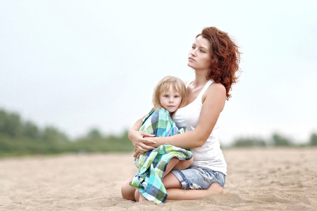 Portrait of a happy family on summer natureの写真素材