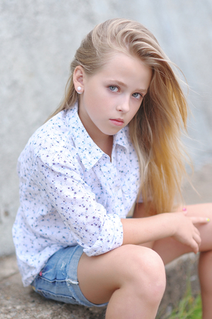 portrait of little girl outdoors in summerの写真素材