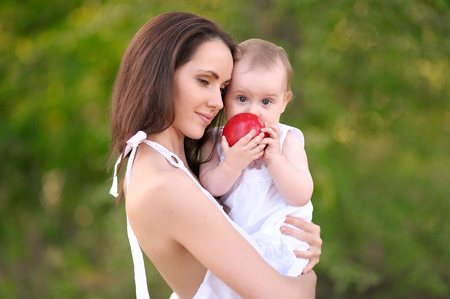 portrait of mother and daughter in natureの写真素材
