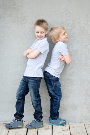 Portrait of two boys in the summer outdoorsの写真素材