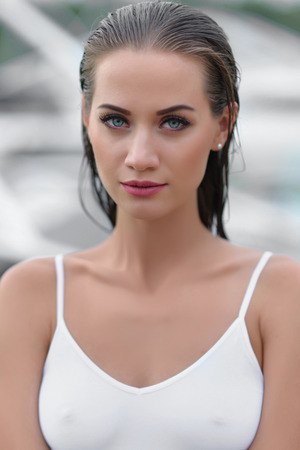 portrait of a beautiful sexy girl in summerの写真素材