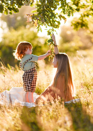 Portrait of a boy and girl  in summerの写真素材
