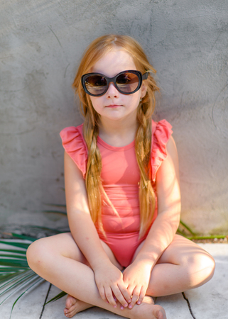 portrait of little girl outdoors in summerの写真素材