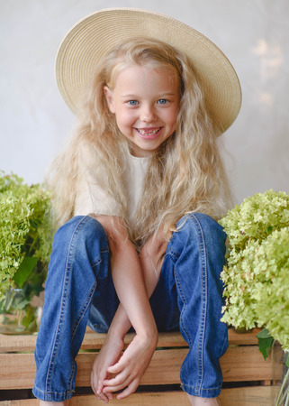 portrait of little girl outdoors in summerの写真素材