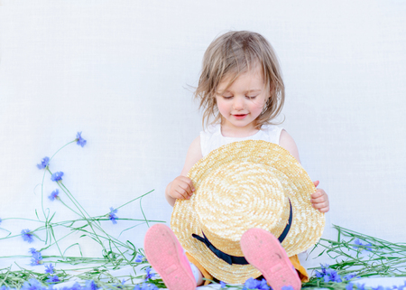 portrait of little girl outdoors in summerの写真素材