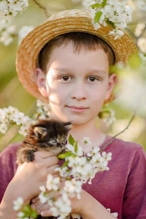 Portrait of a boy in the summer outdoorsの写真素材