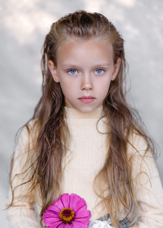 portrait of little girl outdoors in summerの写真素材