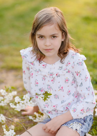 portrait of little girl outdoors in summerの写真素材