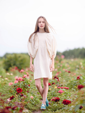 portrait of little girl outdoors in summerの写真素材