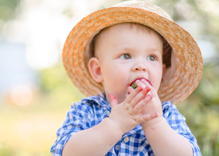 portrait of a Little boy playing in summer natureの写真素材