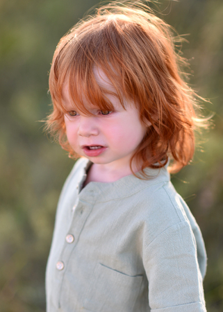 portrait of a little boy in natureの写真素材