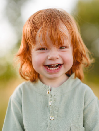portrait of a little boy in natureの写真素材