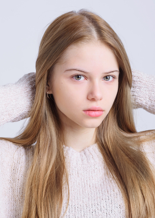portrait of little model girl in studioの写真素材