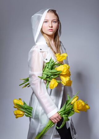 portrait of little model girl in studioの写真素材