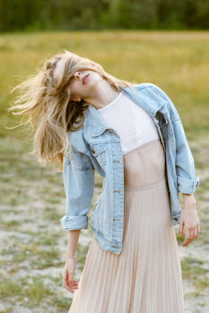 portrait of young model girl in natureの写真素材