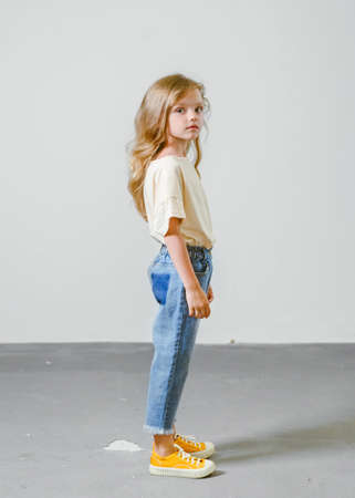 portrait of little model girl in studioの写真素材