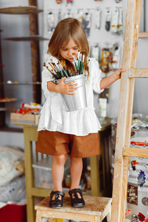 portrait of little girl outdoors in a studioの写真素材