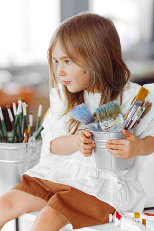 portrait of little girl outdoors in a studioの写真素材