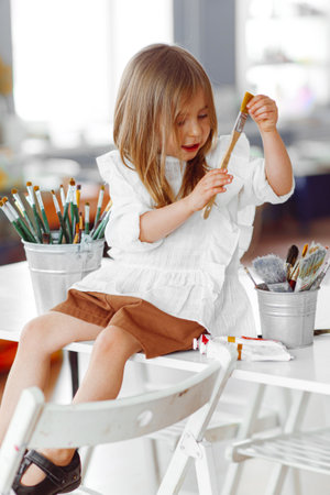portrait of little girl outdoors in a studioの写真素材