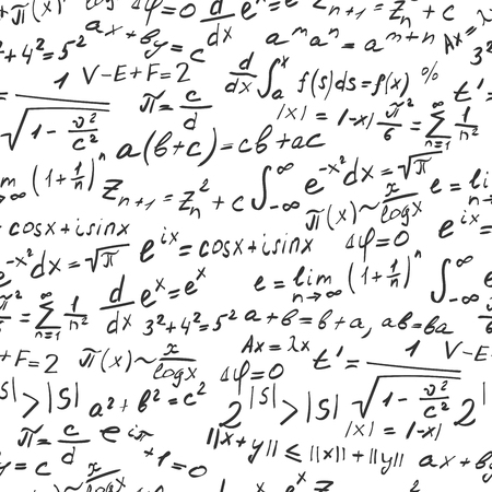 Seamless background on the topic of mathematical theorems, symbols, and formulas, dark outline on a light backgroundのイラスト素材