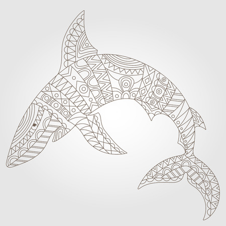 Contour illustration of an abstract shark, dark outline on a light backgroundのイラスト素材