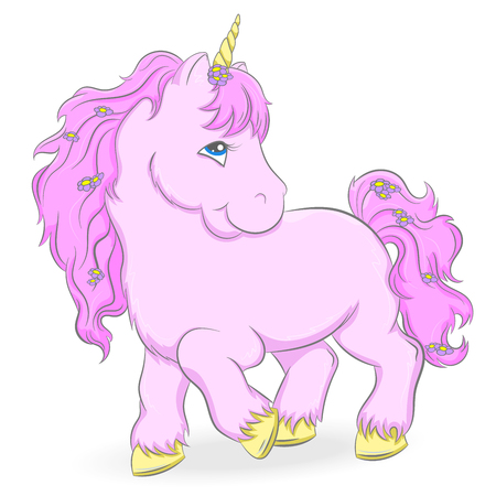 Illustration of a cute pink unicorn on a white backgroundのイラスト素材