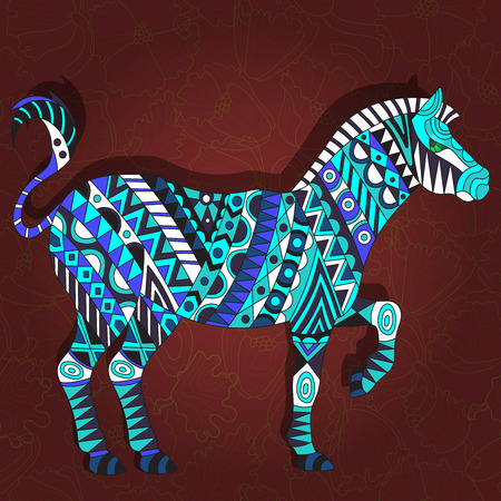 Illustration with abstract Zebra on a dark red floral backgroundのイラスト素材