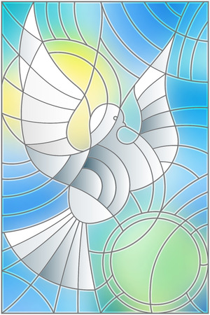 Illustration in stained glass style with abstract pigeon and the sun in the skyのイラスト素材