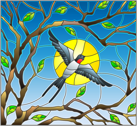 Illustration in stained glass style on the theme of spring.のイラスト素材