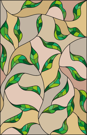 Illustration in the style of stained glass with green leaves  on a brown backgroundのイラスト素材