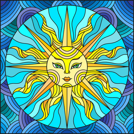 Illustration in the style of a stained glass window abstract sun.のイラスト素材