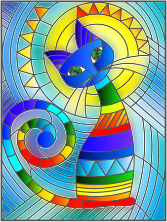 Illustration in stained glass style with abstract geometric catのイラスト素材
