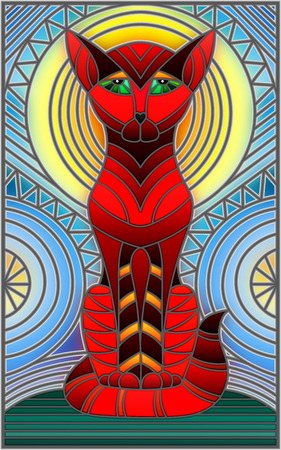 Illustration in stained glass style with abstract geometric catのイラスト素材