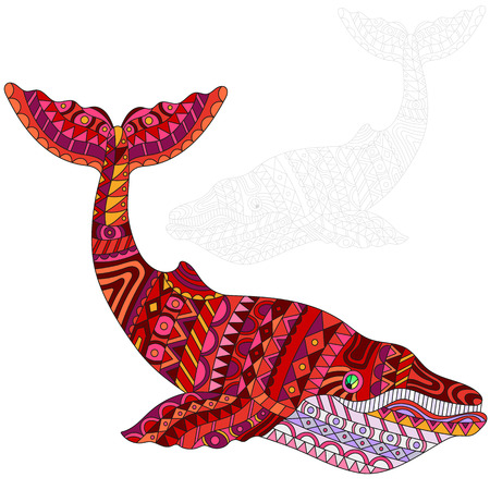 Illustration of abstract whale, animal and painted its outline on white background , isolateのイラスト素材