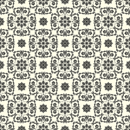 Seamless background with floral patterns, vintage dark patterns on light backgroundのイラスト素材