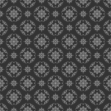 Seamless background with floral patterns, vintage grey patterns on dark backgroundのイラスト素材