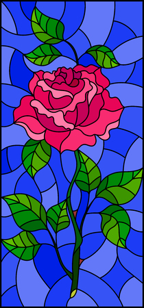 Illustration in stained glass style flower of pink rose on a blue backgroundのイラスト素材