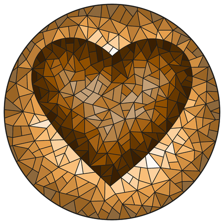 Illustration in stained glass style with abstractheart on brown background, round image, sepiaのイラスト素材
