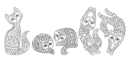 Set of stained glass elements with contour cats , isolated images on white backgroundのイラスト素材