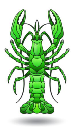Set of illustrations in stained glass style with a crayfish , isolated on white backgroundのイラスト素材