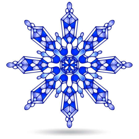 Set of illustrations in stained glass style with openwork snowflakes, isolated on a white backgroundのイラスト素材