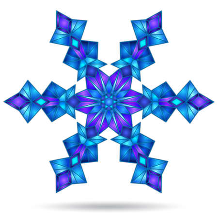 Illustration in the stained glass style with an openwork snowflake, isolated on a white backgroundのイラスト素材