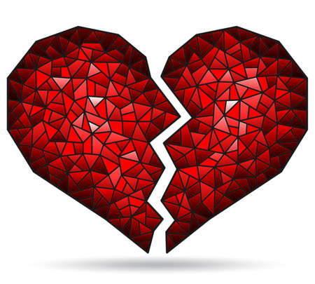 Illustration in stained glass style with abstract broken heart, figure isolated on white backgroundのイラスト素材