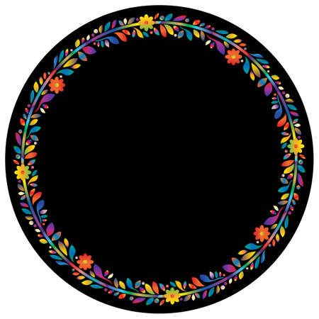 Design ornament for round product, bright flowers in the style of stained glass on a dark backgroundのイラスト素材