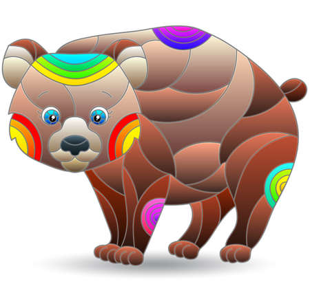 Stained glass style illustration of a cute cartoon polar bear, the animal isolated on a white backgroundのイラスト素材